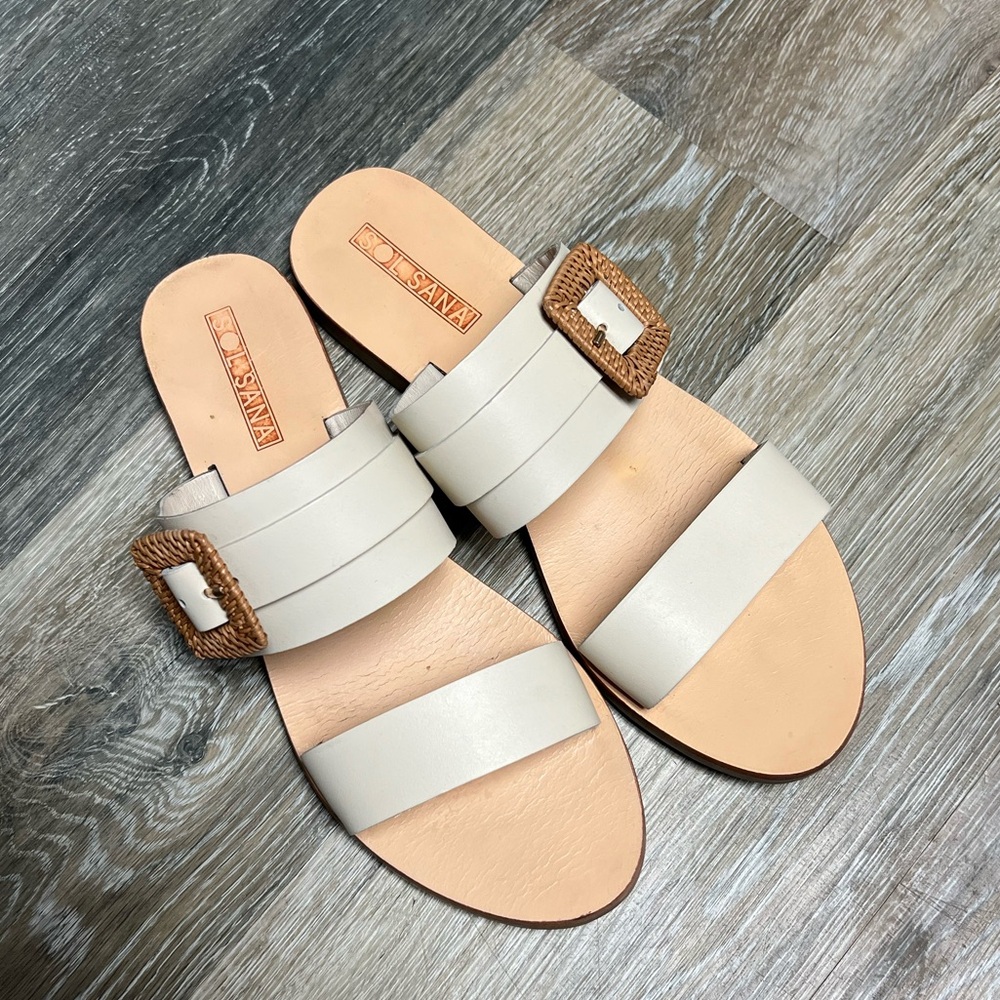 Sol Sana Taupe Two Strap Rattan Buckle Size 40 / 9